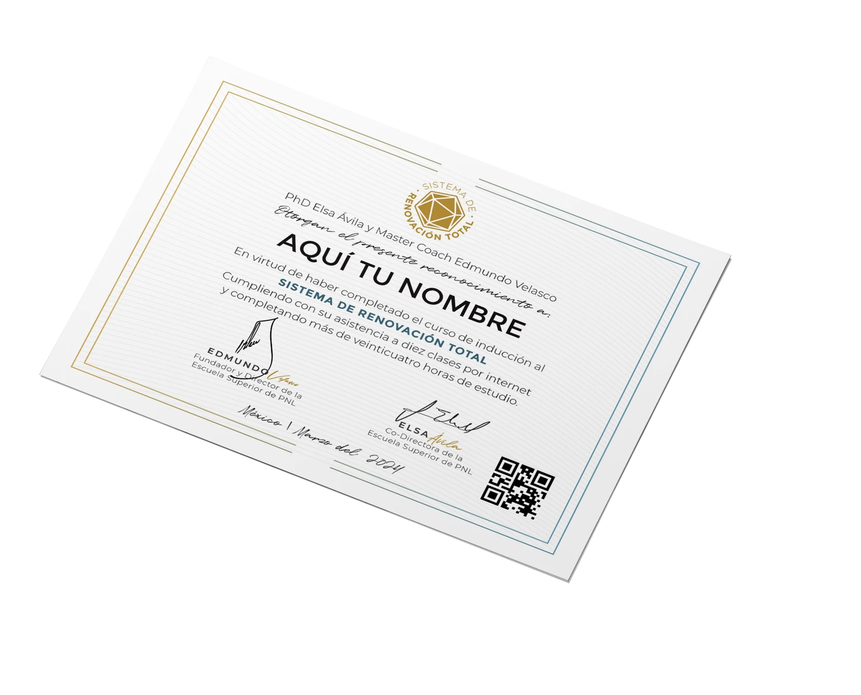 Diploma oficial de participación del Sistema de Renovación Total
